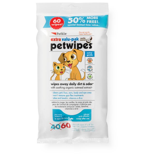 Petkin Petwipes Value Pack For Dog & Cat - 40 Wipes