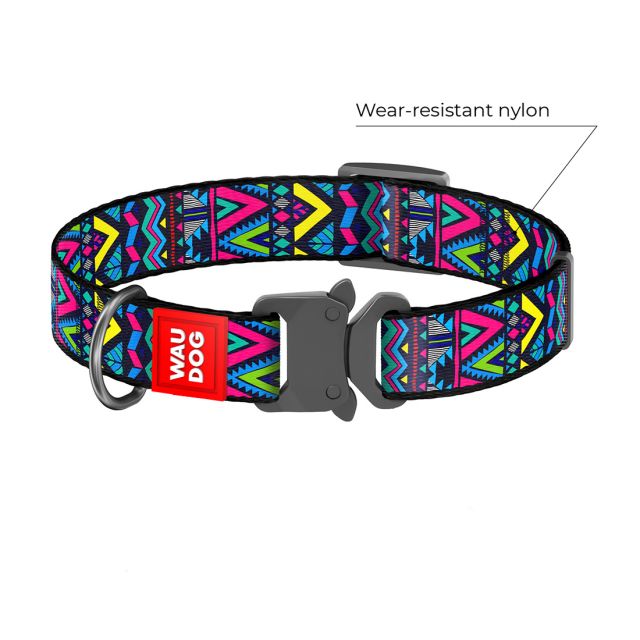 Waudog Indie Pattern Metal Fastex Nylon Dog Collar (15 mm) XSmall (23-35 cm)