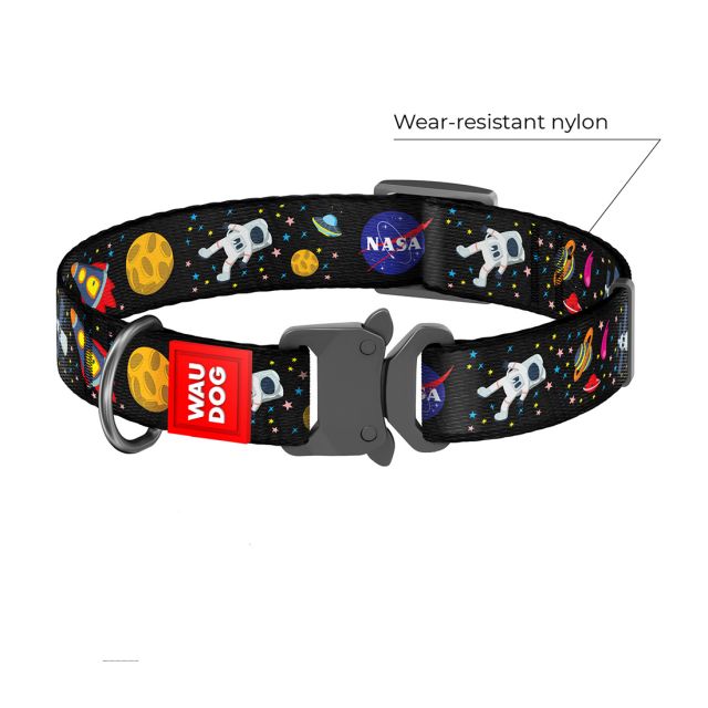 Waudog NASA Pattern Metal Fastex Nylon Dog collar (20 mm) Small (24-40 cm)