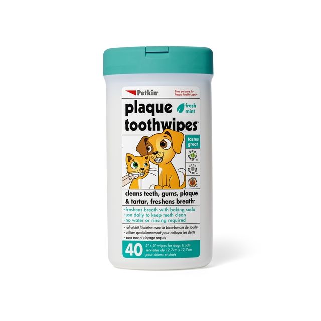 Petkin Plaque Fresh Mint Toothwipes For Dog/Cat - 40 Wipes (12.7 x12.7 cm)