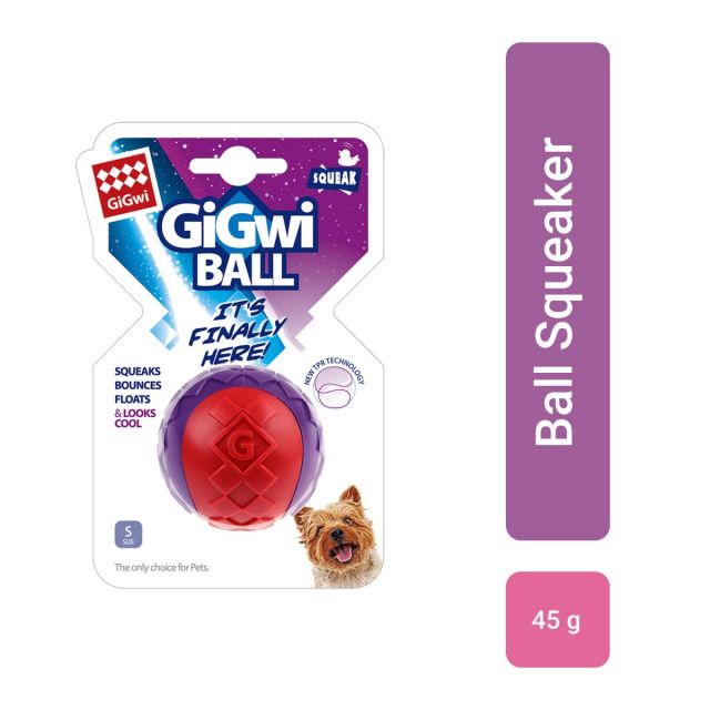 GiGwi Ball Squeaky Dog Toy - Red/Purple