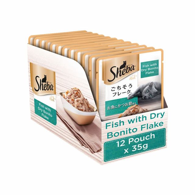 Sheba Rich Fish with Dry Bonito Flake Premium Wet Cat Food - 35 gm (Pack Of 12)