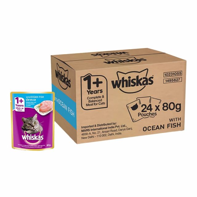 Whiskas Adult (+1 year) Ocean Fish Wet Cat Food - 80 gm (Pack Of 24)