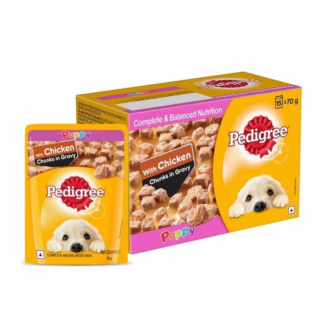 Pedigree Chicken Chunks in Gravy Puppy Wet Dog Food - 70 gm Pouch (Pack Of 15)