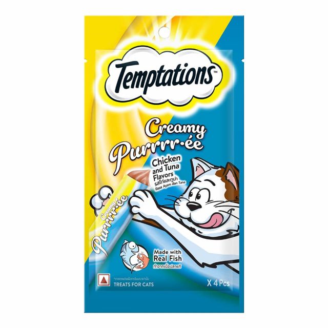 Temptations Creamy Purrrr-ee Chicken and  Tuna Flavour Meaty Cat Treat - 48 gm (Pack Of 4)
