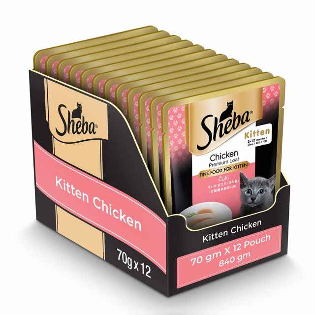 Sheba Rich Premium Kitten Fine Wet Cat Food Chicken Loaf- 70 gm (Pack Of 24)