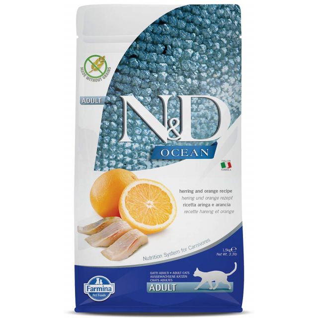 Farmina N&D Grain Free Ocean Herring & Orange Adult Dry Cat Food - 1.5 kg