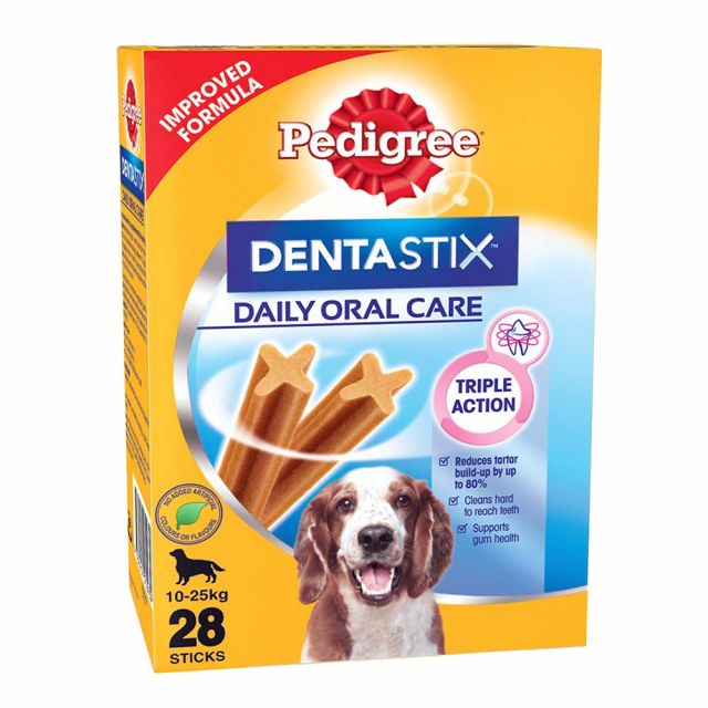 Pedigree Dentastix Dental Dog Treat - Medium Breed  (10-25 kg) - Weekly Pack of 4 (7 Sticks each) - 180 gm
