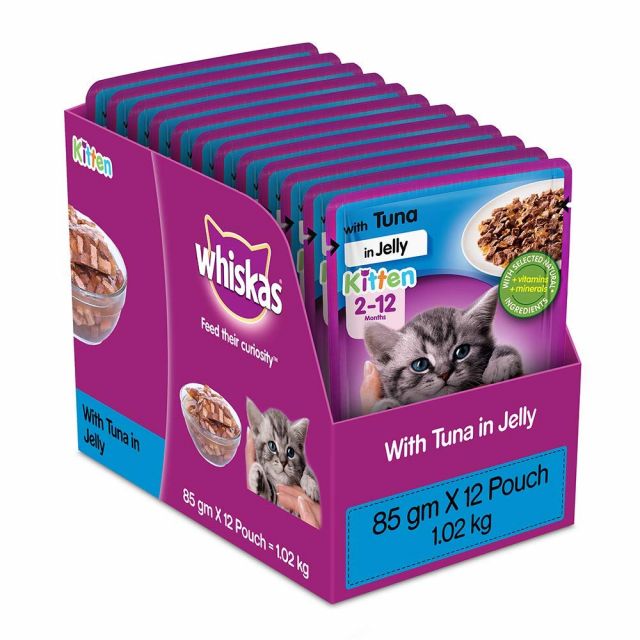 Whiskas Tuna in Jelly Kitten (2-12 months) Wet Cat Food - 85 gm (Pack Of 12)