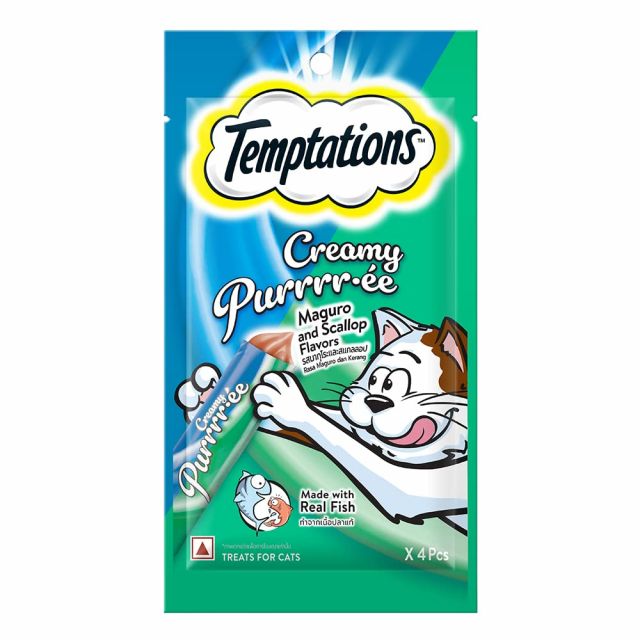 Temptations Creamy Purrrr-ee Maguro and Scallop Flavour Cat Meaty Treat - 48 gm (4 Pieces)