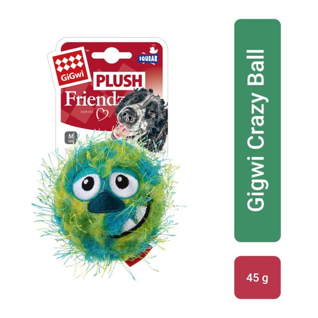 Gigwi Crazy Ball Plush Friendz With Foam Squeaky Dog Toy - Green