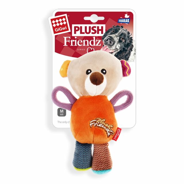 GiGwi Bear Plush Friendz Squeaky Dog Toy - Orange