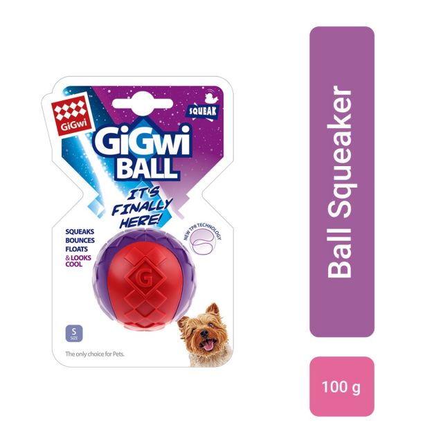 GiGwi Ball Squeaker Dog Toy - Red/Purple