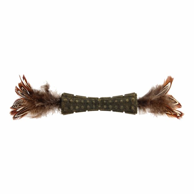 GiGwi Catnip Johnny Stick With Natural Feather Cat Toy - Green/Natural