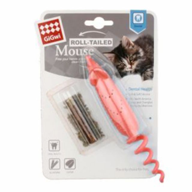 GiGwi Roll-tailed Mouse With Changeable Catnip bag & Silvervine Stick Cat Toy