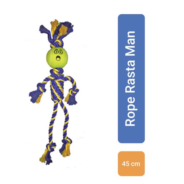 Petsport Braided Rope Rasta Man with Tennis Ball Dog Toy