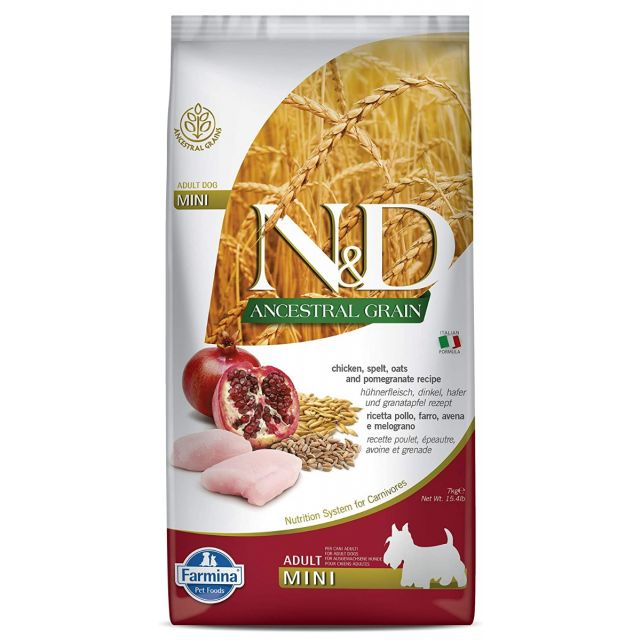 Farmina N&D Ancestral Grain Chicken & Pomegranate Mini Breed Adult Dry Dog Food - 7 kg
