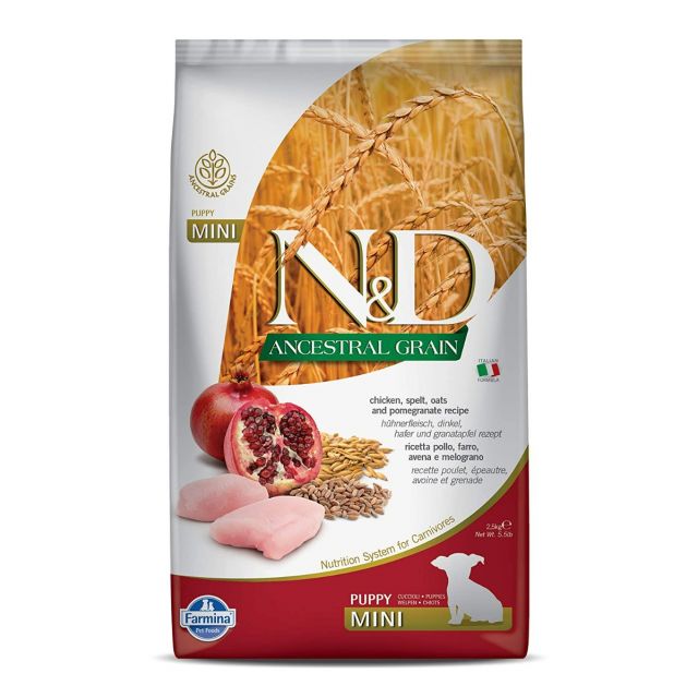 Farmina N&D Ancestral Grain Chicken & Pomegranate Mini Breed Puppy Dry Food - 2.5 kg