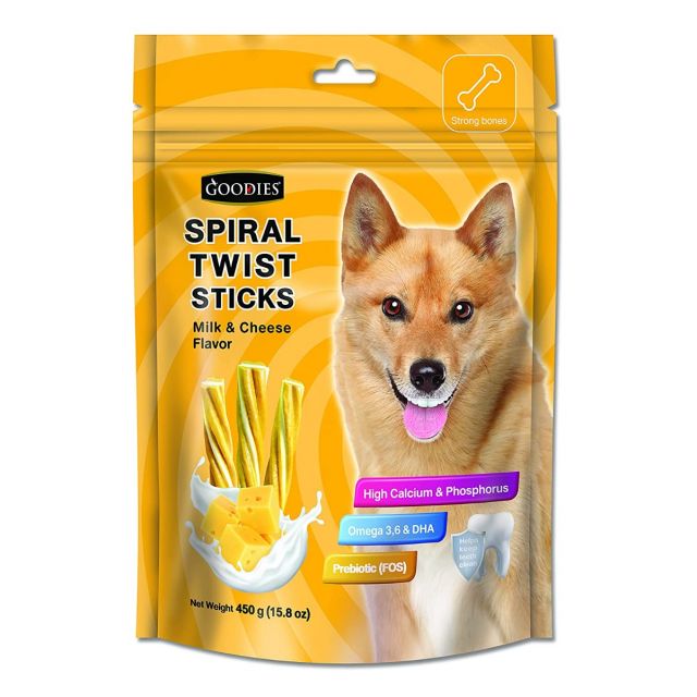 Goodies Spiral Twist Sticks Milk & Cheese Flavour Dog Dental Treat - 450 gm