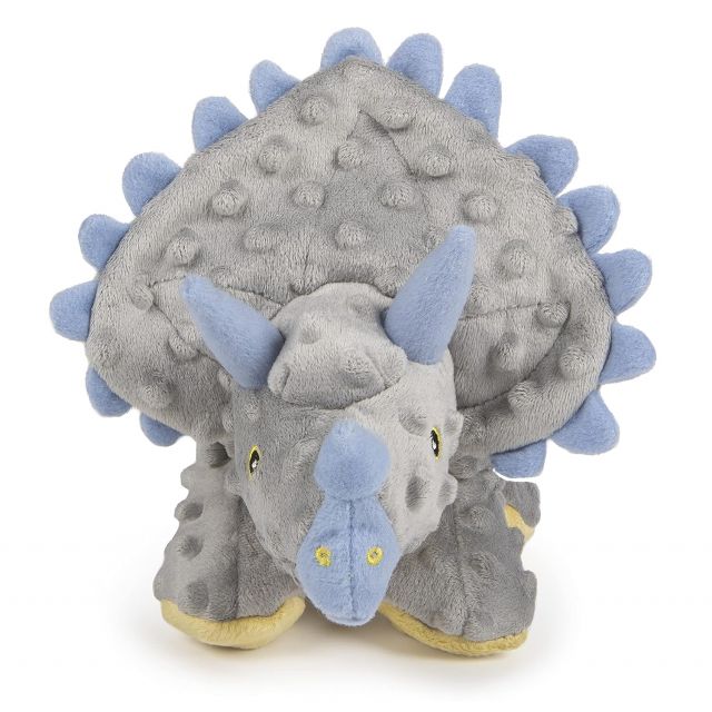 Godog Dinos Frills With Chew Guard Technology Durable Plush Squeaker Dog Toy Grey -S