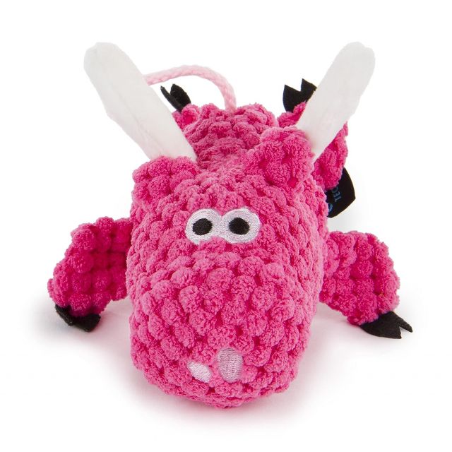 Godog Checkers Flying Pig With Chew Guard Technology Durable Plush Squeaker Dog Toy Pink-S