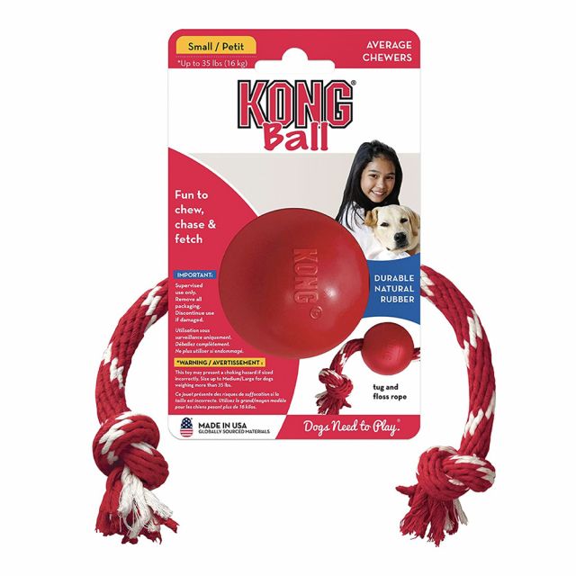 KONG Ball With Rope Dog Toy Red - S/M