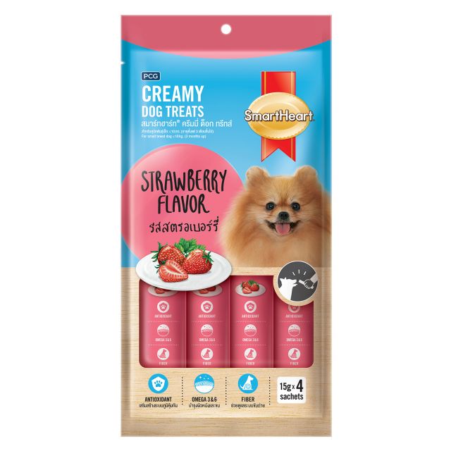 SmartHeart Chicken & Strawberry Flavor Creamy Dog Treats - 15 gm (Pack Of 4)