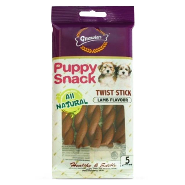 Gnawlers Puppy Snack Wist Stick Lamb Flavor Puppy treat - 80 gm