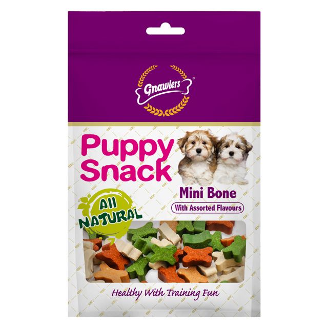 Gnawlers Puppy Snack Mini Bone Assorted Flavor Puppy Treat - 250 gm