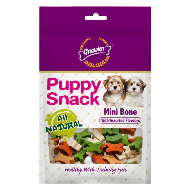 Gnawlers Puppy Snack Mini Bone Assorted Flavor Puppy Treat - 250 gm