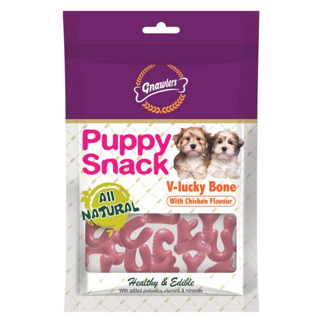 Gnawlers Puppy Snack V Lucky Bone Chicken Flavor Puppy Treat - 270 gm