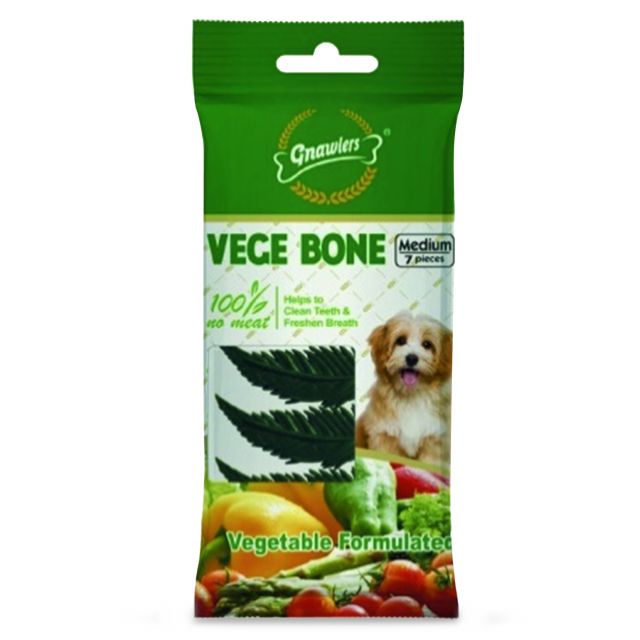 Gnawlers Vege Bone No Meat Vegetable Formulated 7 in 1 Medium Dog Dental Treat - 60 gm (7.62 cm)