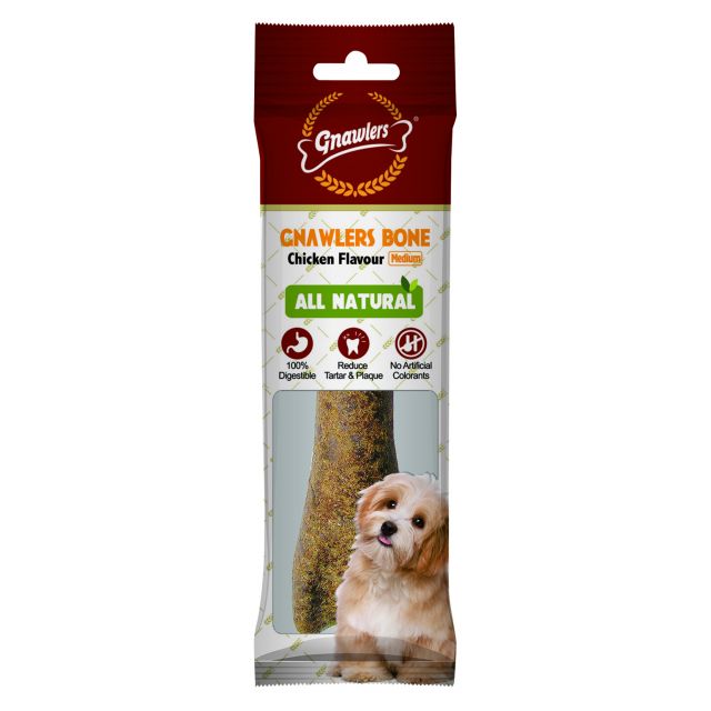 Gnawlers Bone Chicken Flavour Dog Dental Treats Medium - 95 gm (1 Bone)
