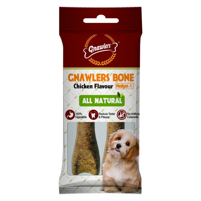 Gnawlers Bone Chicken Flavour Dog Dental Treats Medium - 90 gm (2 Bones)
