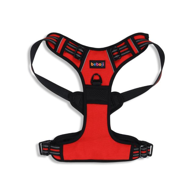 beboji Padded Adjustable  Dog Harness with Reflective Tape & Ergonomic Grip Handle for Medium and Large Dogs-L-Red
