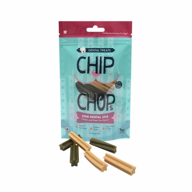 Chip Chops - Star Dental Stix Chicken and Green Tea Flavor Dog Treat - 100 gm