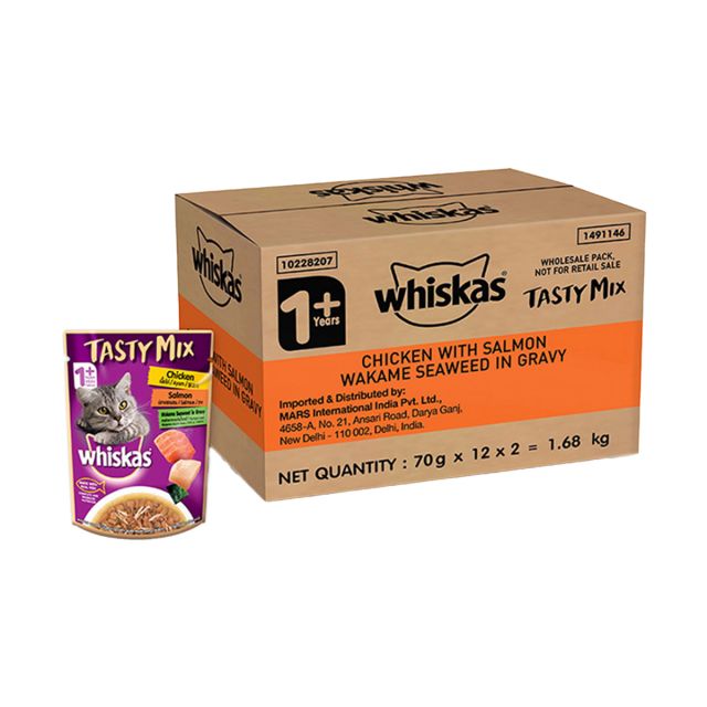 Whiskas Tasty Mix Chicken With Salmon Wakame Seaweed in Gravy Adult (1+ year) Wet Cat Food - Pack of 24