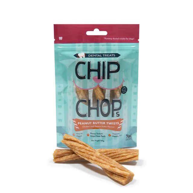 Chip Chops - Peanut Butter Twists Chicken and Peanut Butter Flavor Dog Treat - 100 gm