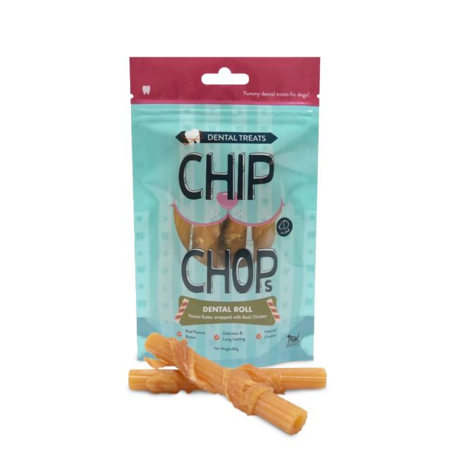 Chip Chops Dental Roll Peanut Butter Wrapped with Real Chicken Dog Treat - 80 gm