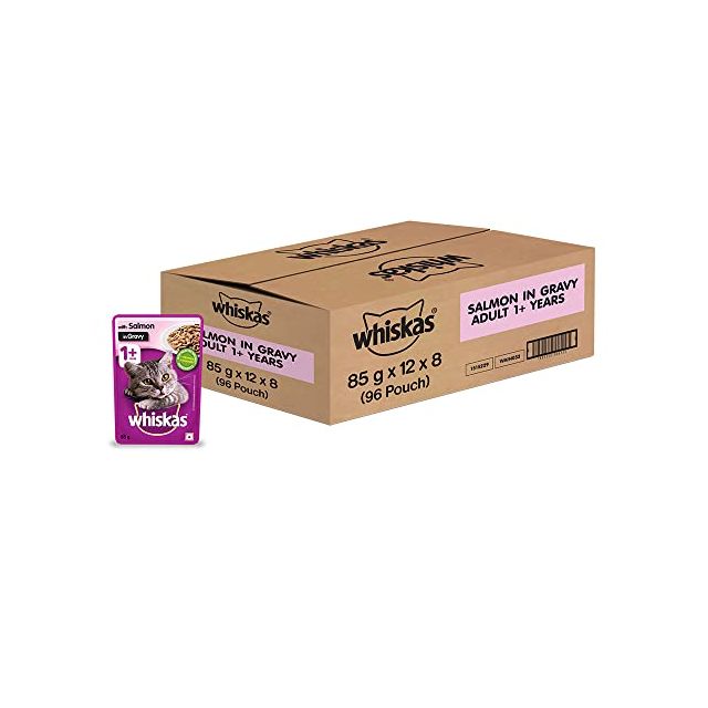 Whiskas Adult (+1 year) Salmon in Gravy Wet Cat Food - 85 gm (Pack Of 96)