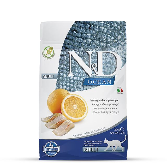 Farmina N&D Grain Free Ocean Herring & Orange Adult Dry Cat Food - 300 gm