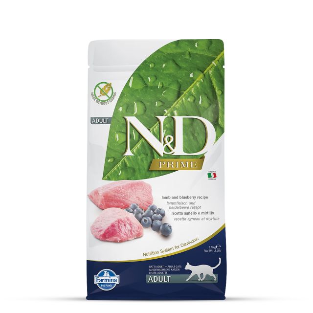 Farmina N&D Grain Free Prime Lamb & Blueberry Adult Dry Cat Food - 1.5 kg