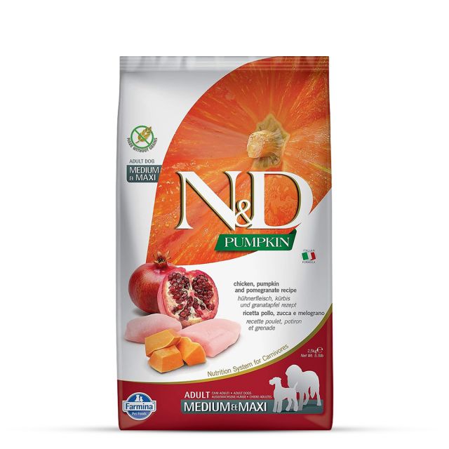 Farmina N&D Grain Free Pumpkin Chicken & Pomegranate Medium & Maxi Breed Adult Dry Dog Food - 2.5 kg