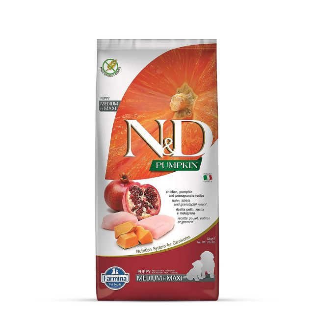 Farmina N&D Grain Free Pumpkin Chicken & Pomegranate Medium & Maxi Breed Puppy Dry Food - 12 kg