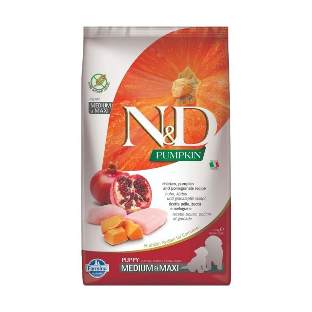Farmina N&D Grain Free Pumpkin Chicken & Pomegranate Medium & Maxi Breed Puppy Dry Food - 2.5 kg