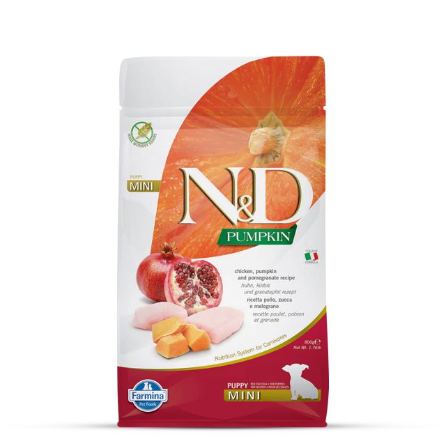 Farmina N&D Grain Free Pumpkin Chicken & Pomegranate Mini Breed Puppy Dry Food - 800 gm