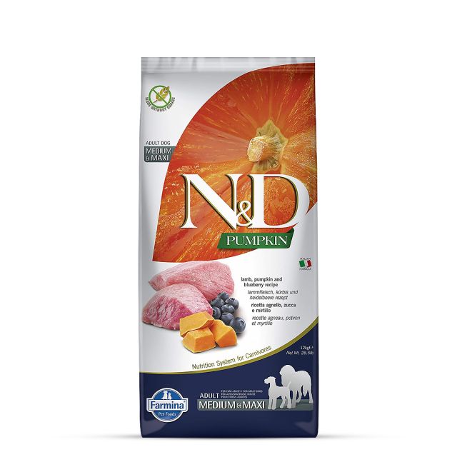 Farmina N&D Grain Free Pumpkin Lamb & Blueberry Medium & Maxi Breed Adult Dry Dog Food - 12 kg