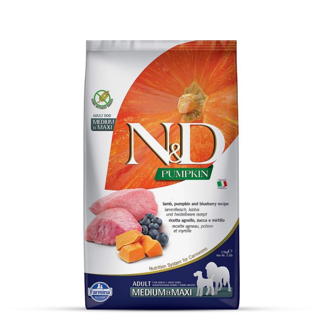 Farmina N&D Grain Free Pumpkin Lamb & Blueberry Medium & Maxi Breed Adult Dry Dog Food - 2.5 kg
