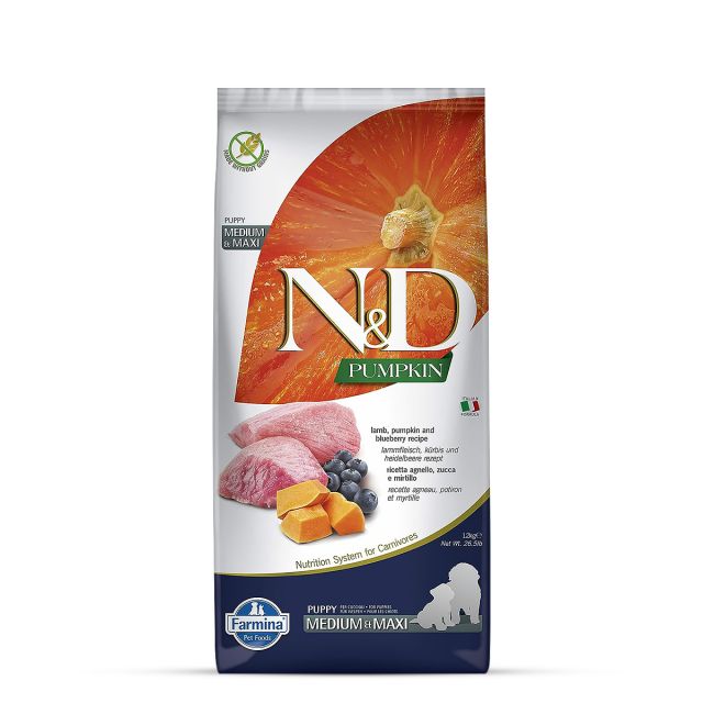 Farmina N&amp;D Grain Free Pumpkin Lamb &amp; Blueberry Medium &amp; Maxi Breed Puppy Dry Food - 2.5 kg