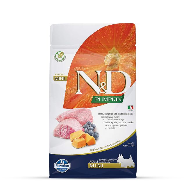 Farmina N&D Grain Free Pumpkin Lamb & Blueberry Mini Breed Adult Dry Dog Food - 800 gm